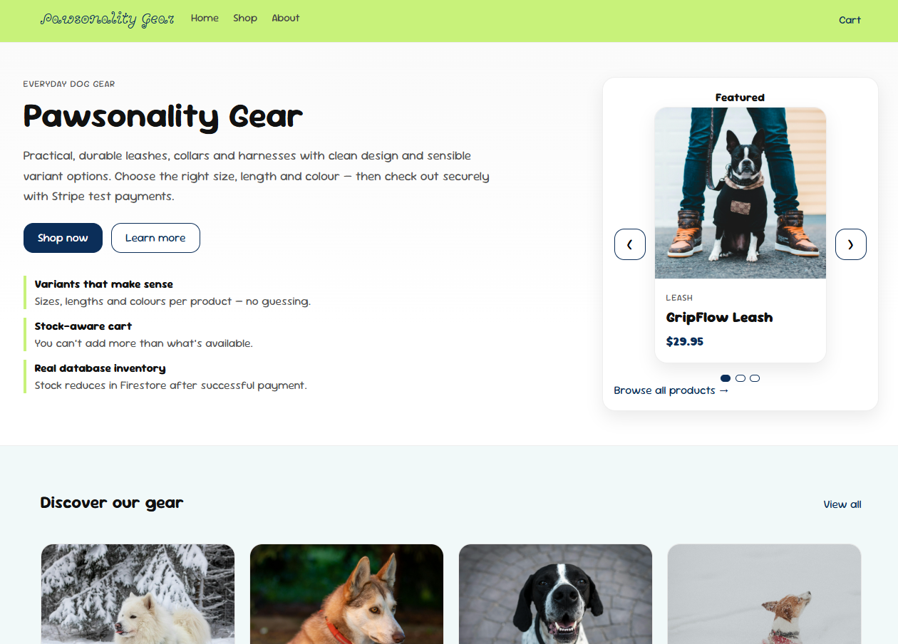 Pawsonality Gear e-commerce app screenshot