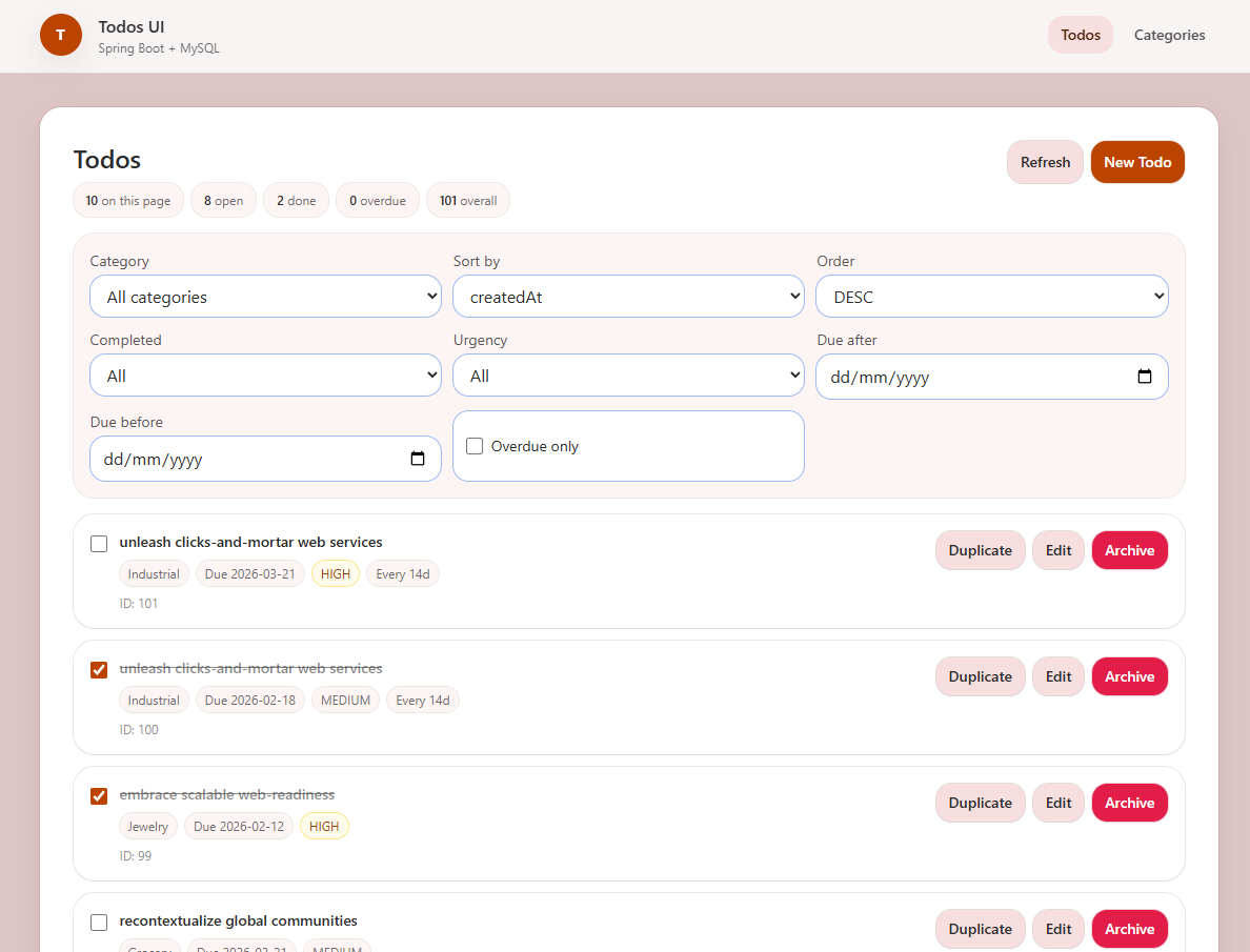 Todo application screenshot